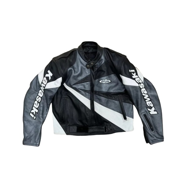 Kawasaki Ninja Grey Cowhide Leather Racing Jacket