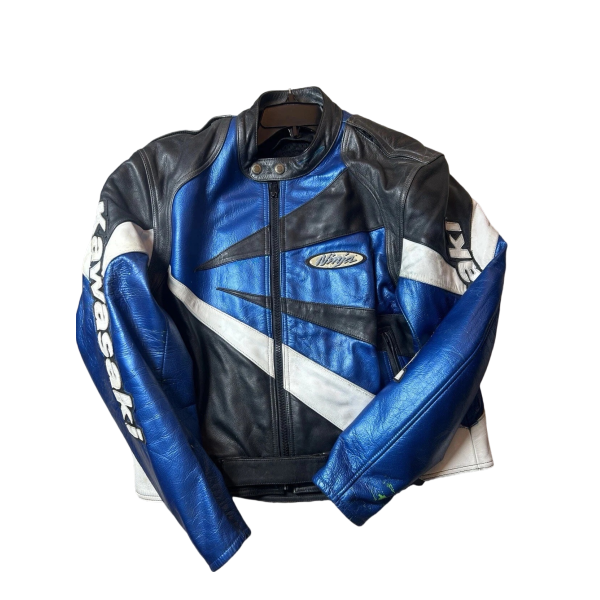Kawasaki Ninja Blue Strike Cowhide Leather Racing Jacket